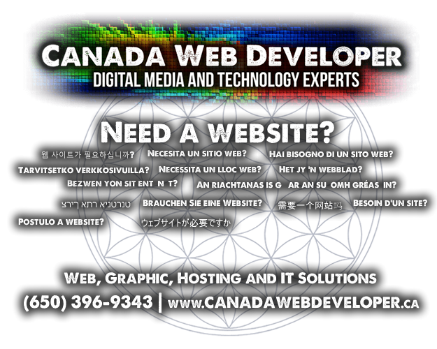Canada Web Developer offers professional and affordable Website Design, Development and Implementation as well as Search Engine Optimization, IT Consulting, Remote Server Management, Remote Troubleshooting, Music Production, Post-Production, Graphic Design  and more… if you need help with anything technology related give us a call or send us an email, we are here to help.